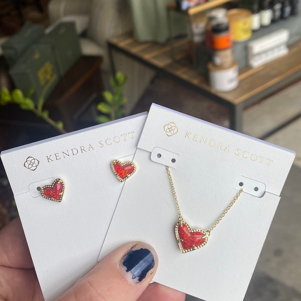 NWT Ari Heart Pendant and Earring Bundle in Red Kyocera Opal